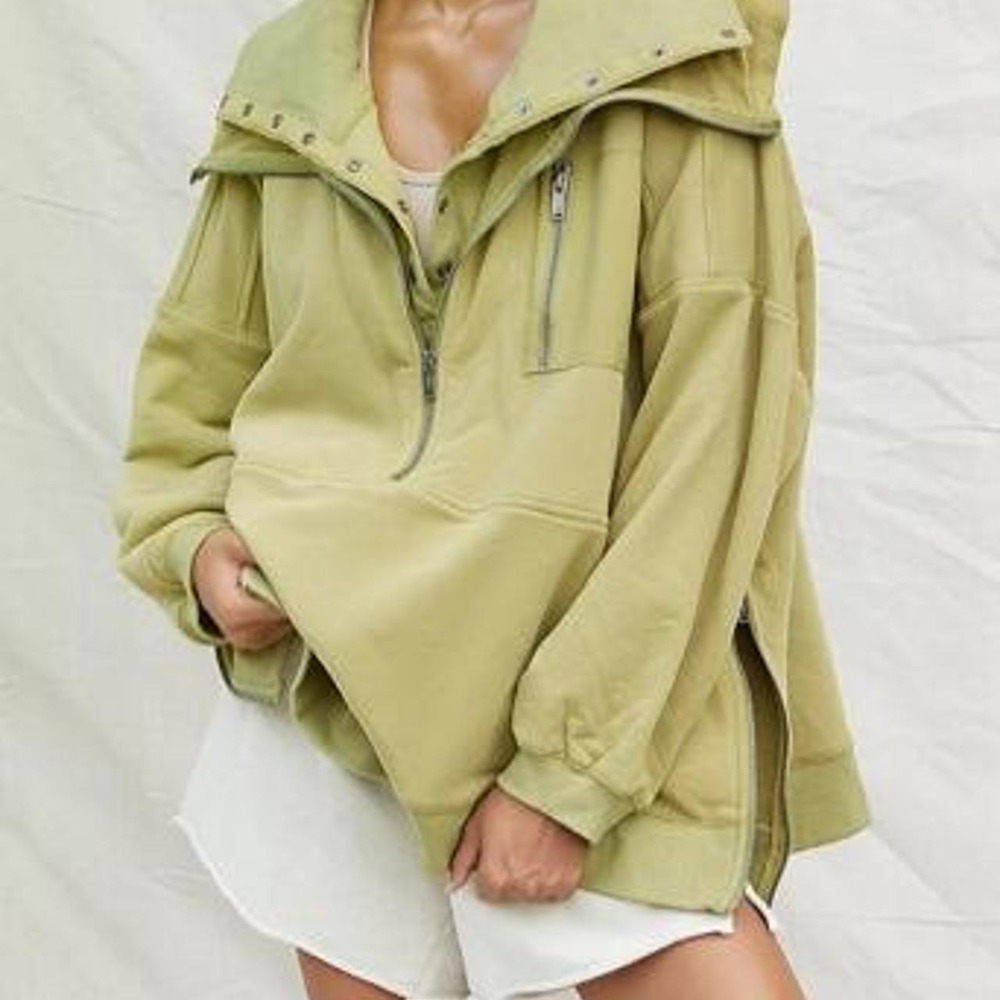 Free People FP Movement Venture Pullover Dusted Military Green Oversized XS
